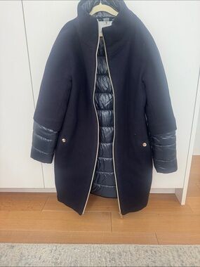 Girls Herno Navy Mixed-Material Coat with Quilted Inner Layer nwot